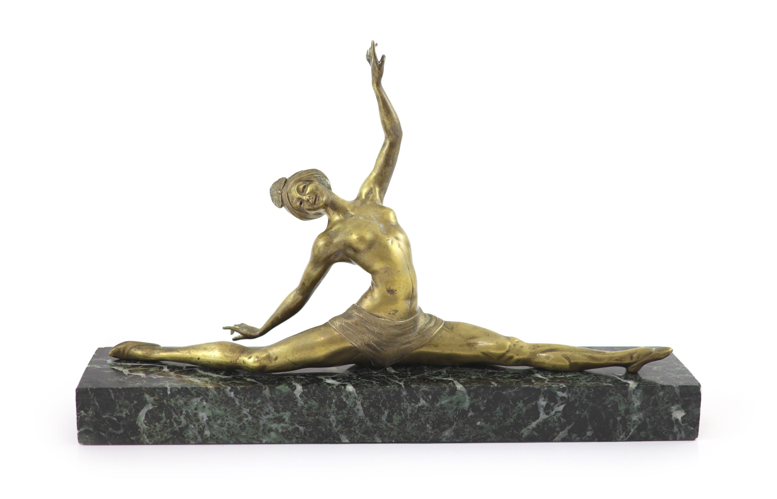 An Art Deco bronze figure of a dancer, signed Morante width 40cm. height 25cm.